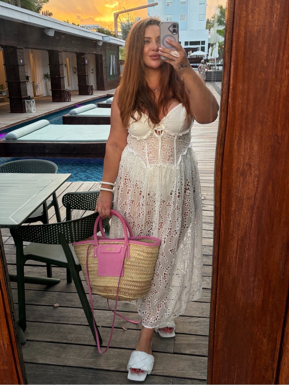 For Love & Lemons White Embroidered Lace Bustier Dress